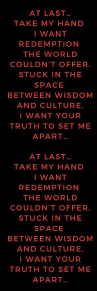 a black and red poster with the words at last take my hand redemption